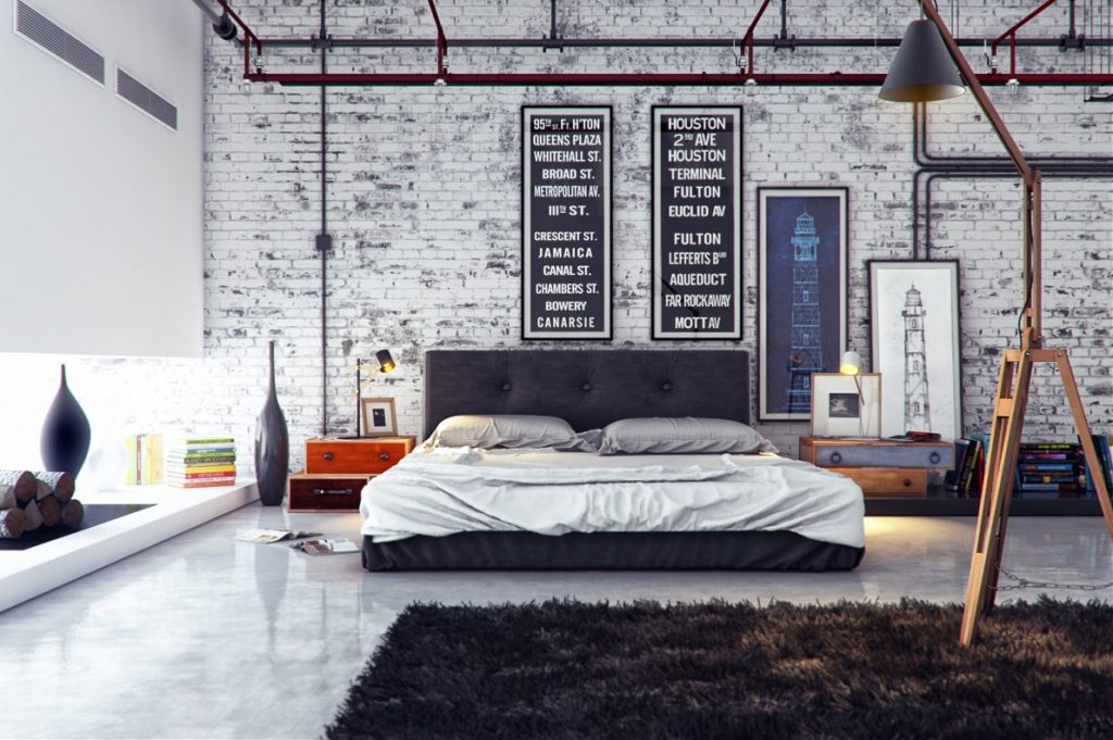 camera da letto in stile industrial